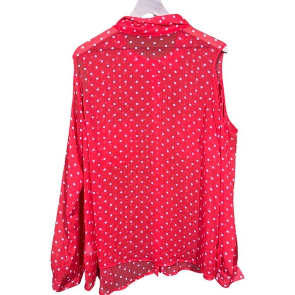 Bongo women size 3X Red and white polka dot cold shoulder long sleeve blouse - Picture 6 of 6